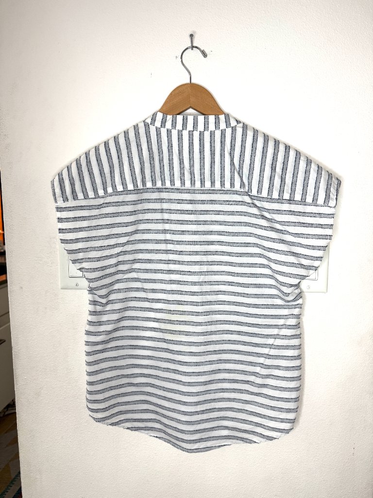 Bridge & Burn Striped Cotton Popover Blouse Navy White Cap Sleeve Portland — image 3 of 6